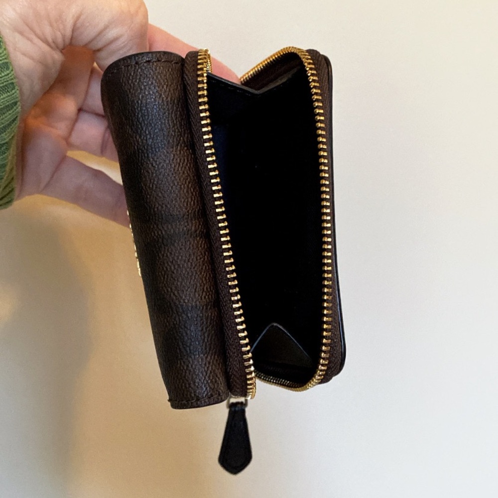 NWT💃Coach Small Trifold Wallet In Signature Canvas Brown Black - Picture 4 of 8